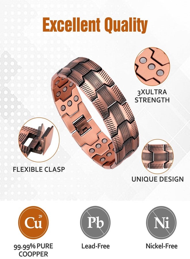 سوار جيكانوري المغناطيسي النحاسي ثلاثي القوة للرجال، مزود بأداة تعديل وعلبة هدايا للمجوهرات. - Image 4